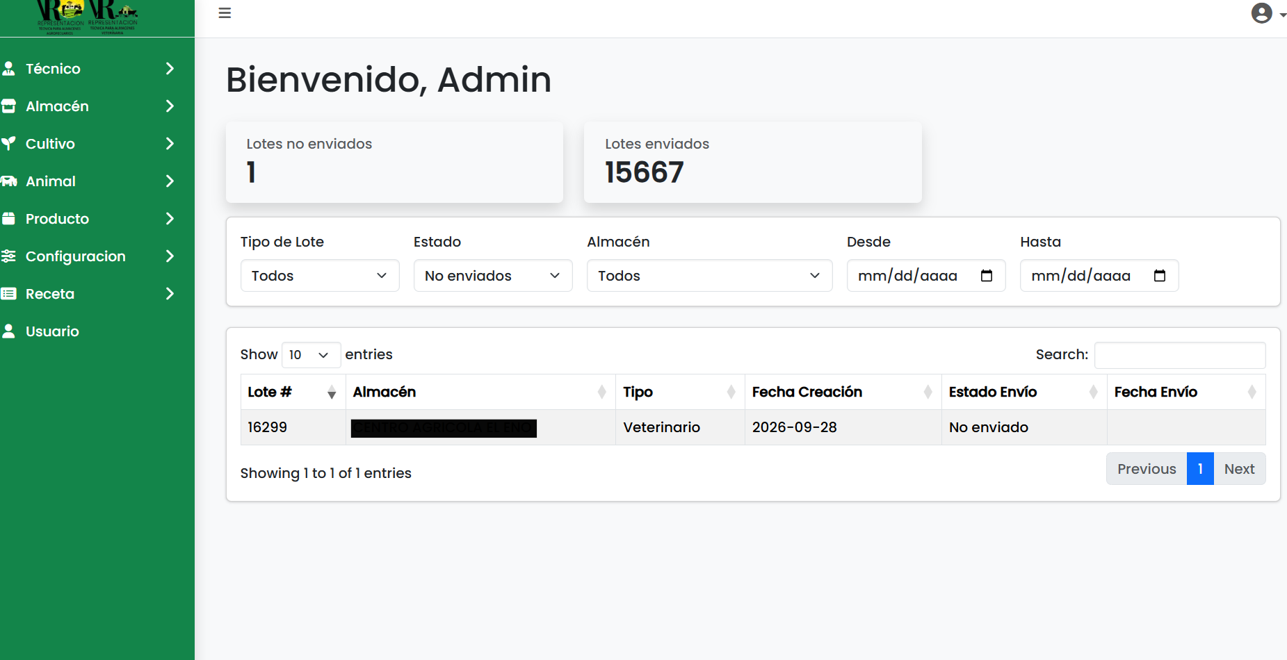 Vista del proyecto Sistema web de gestión de recetas agrícolas y veterinarias — imagen 2 de 8