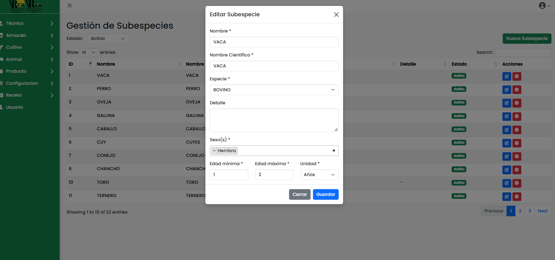 Vista del proyecto Sistema web de gestión de recetas agrícolas y veterinarias — imagen 7 de 8